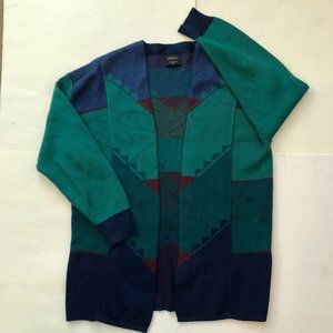 KRISS Sweden Green Navy Cardigan Sweater Wool Knit